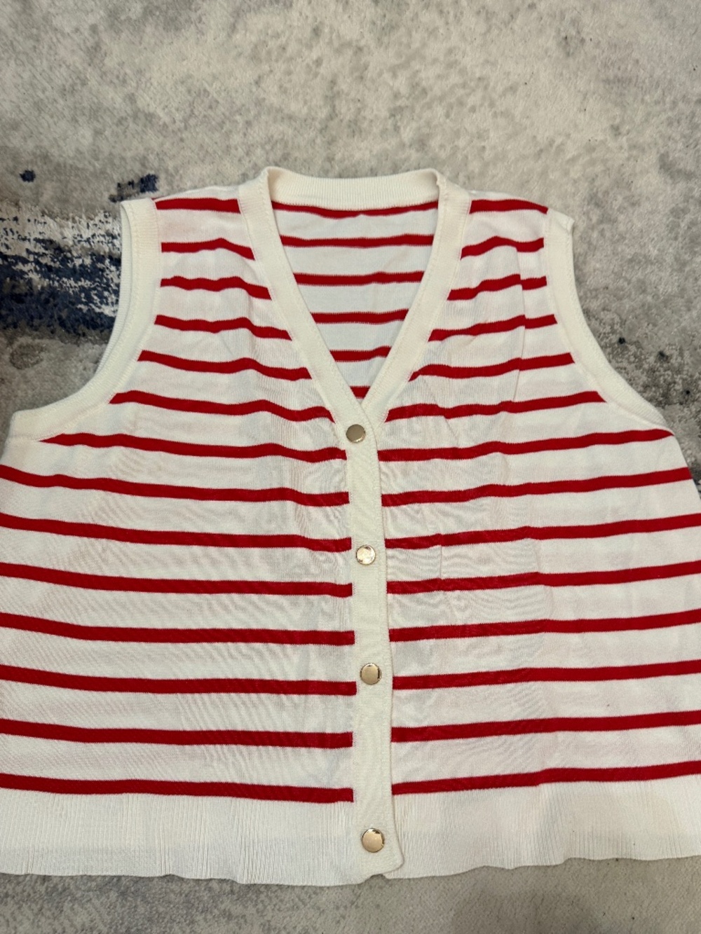 SHEIN Curve 1XL Red White Striped Button Front Sweater Vest